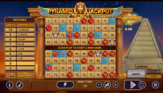 Pyramid Jackpot Keno Game gameplay