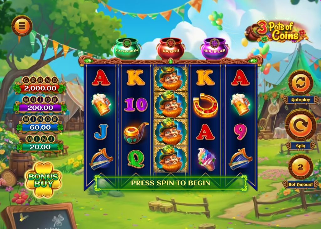 3 Pots of Coins by Qora Games slot gameplay screen