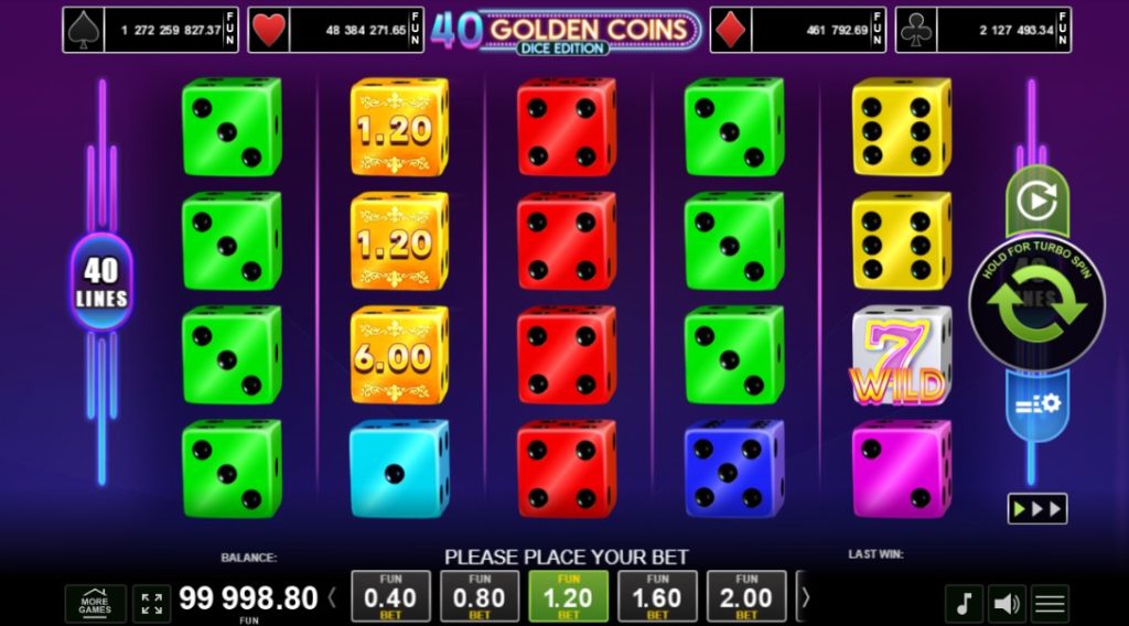 40 Golden Coins Dice Edition by Amusnet slot gameplay screen