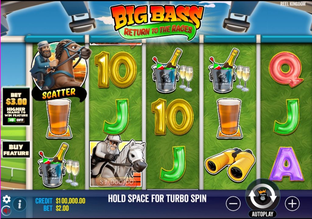 Big Bass Return to the Races by Pragmatic Play slot gameplay screen