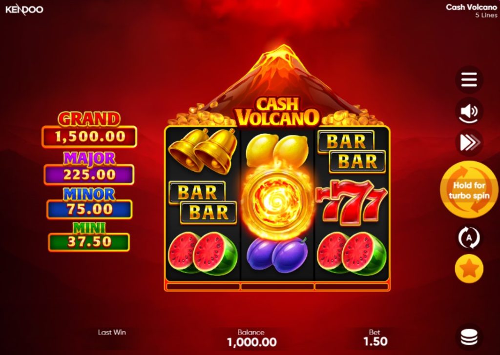 Cash Volcano by Kendoo slot gameplay screen