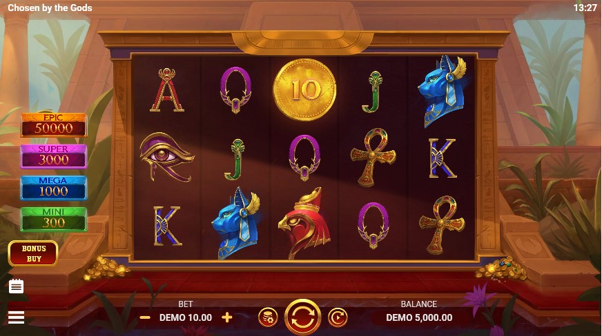 Chosen by the Gods Slot by Evoplay slot gameplay screen