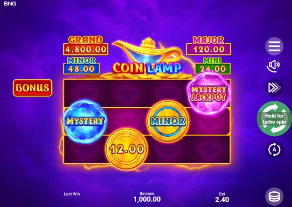 Coin Lamp by Booongo slot gameplay screen