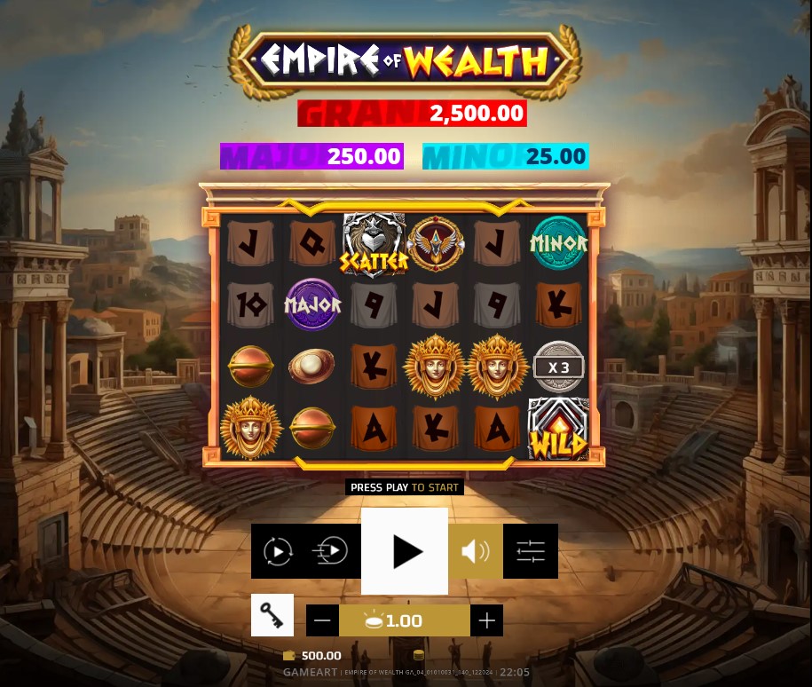 Empire of Wealth by GameArt slot gameplay screen