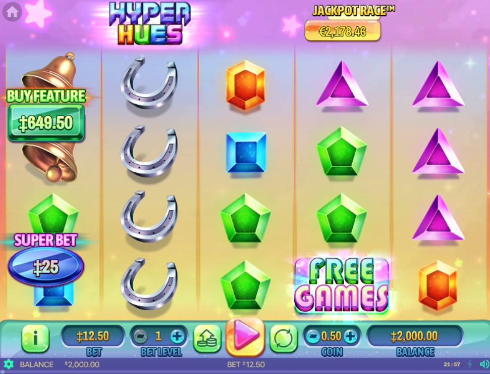 Hyper Hues by Habanero slot gameplay screen