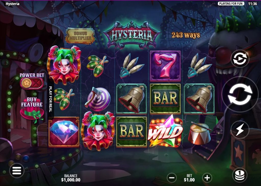 Hysteria by Playnetic slot gameplay screen