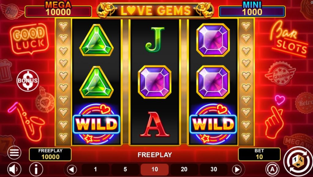 Love Gems Hold & Win by 1Spin4Win slot gameplay screen