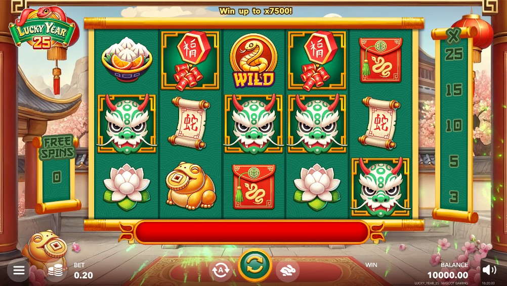 Lucky Year 25 slot by Mascot Gaming slot gameplay screen