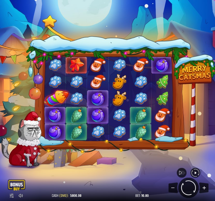 Merry Catsmas Slot by Pixmove Games gameplay screen