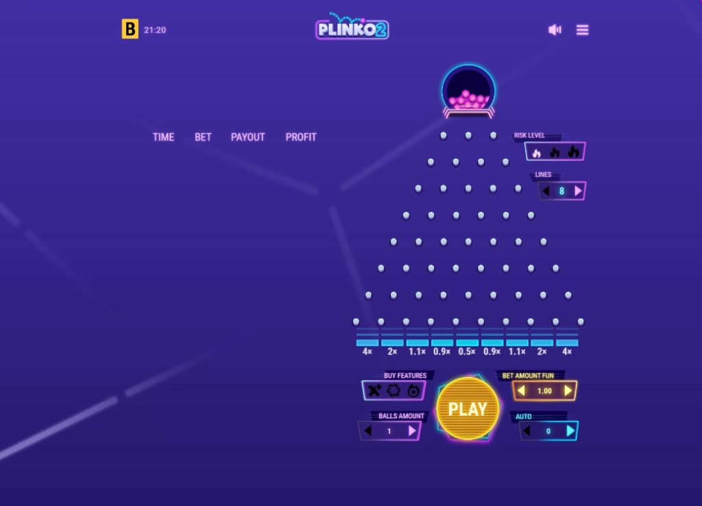 Plinko 2 by BGaming slot gameplay screen