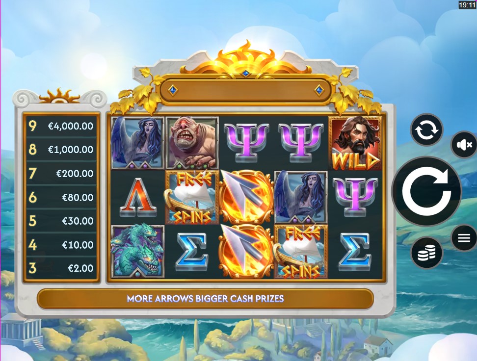 9 Arrows of Odysseus by SpinOn slot gameplay screen