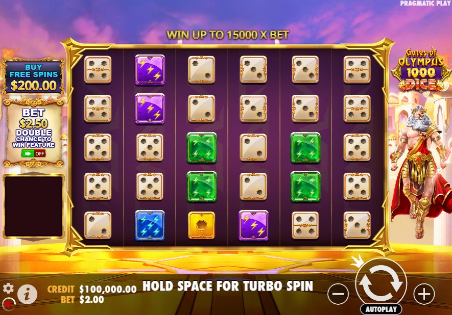 
Gates of Olympus 1000 Dice by Pragmatic Play slot gameplay screen