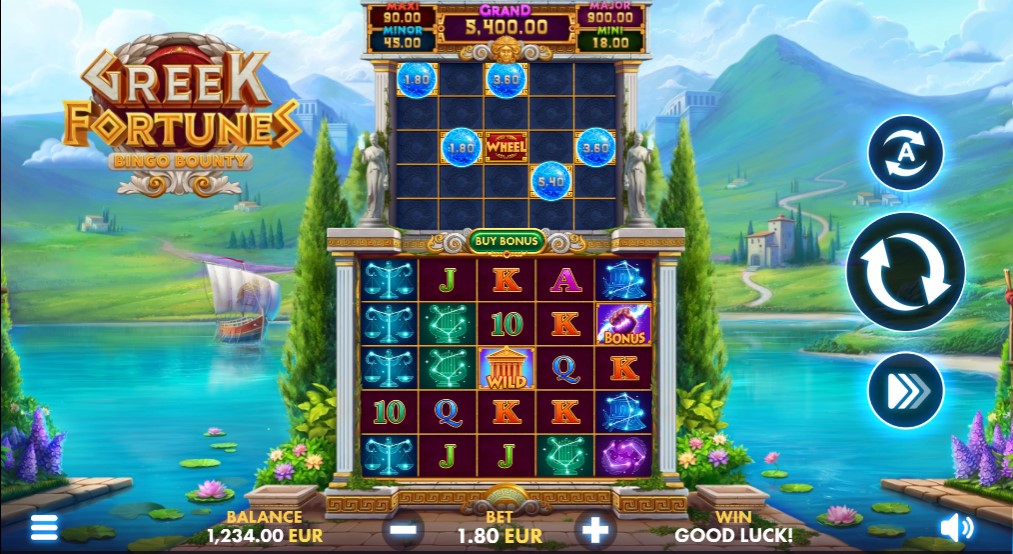 Greek Fortunes: Bingo Bounty by NetGame slot gameplay screen