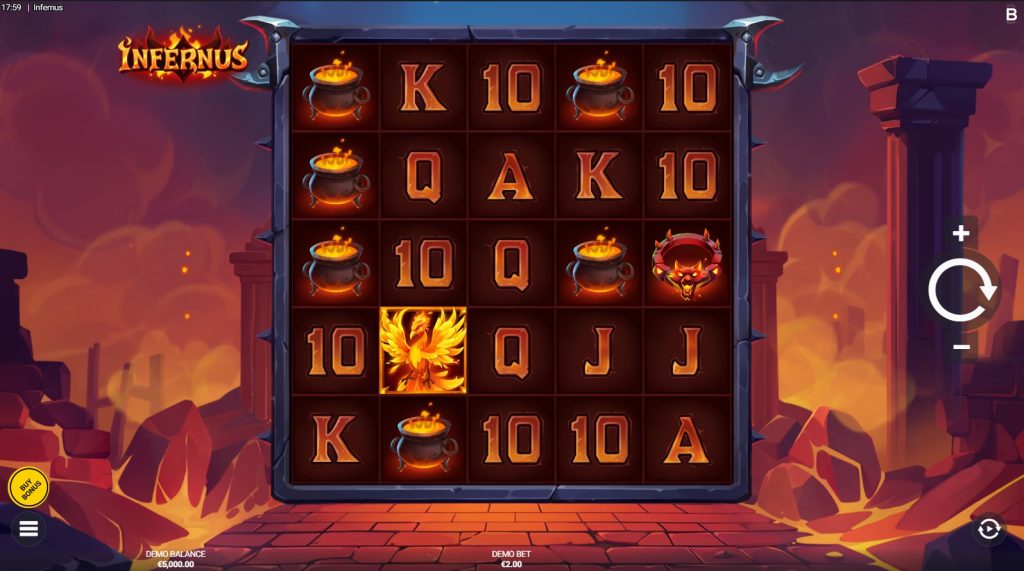 Infernus by Backseat Gaming slot gameplay screen