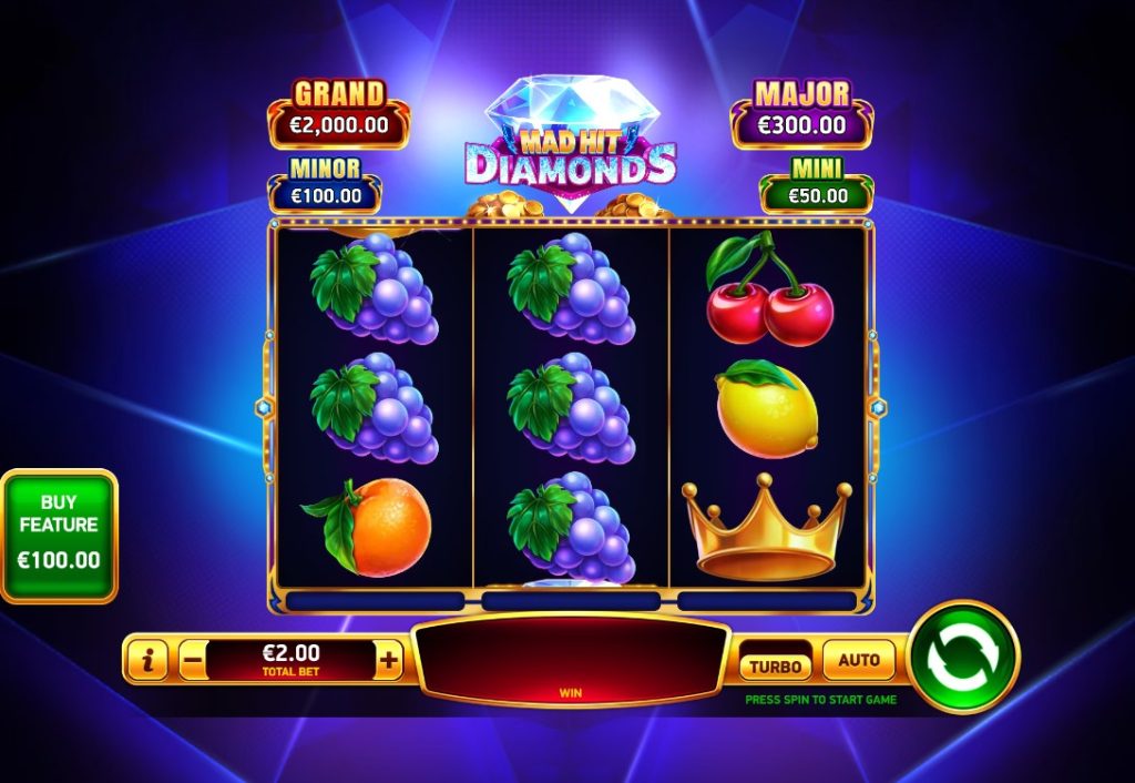 Mad Hit Diamonds by RubyPlay slot gameplay screen