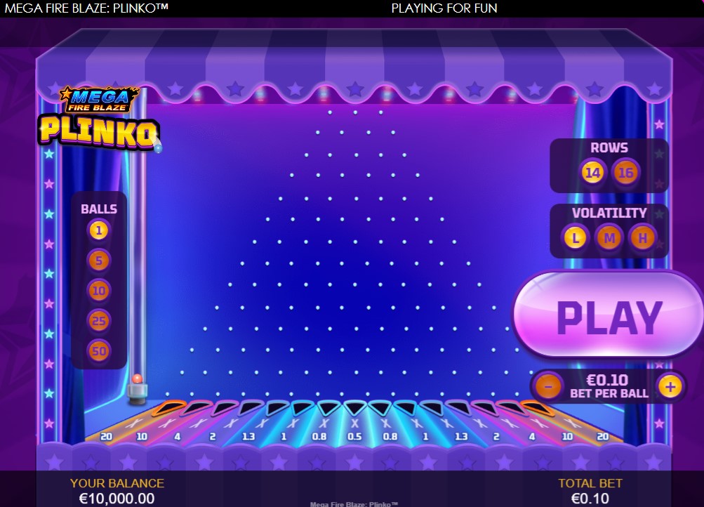 Mega Fire Blaze: Plinko by Playtech slot gameplay screen