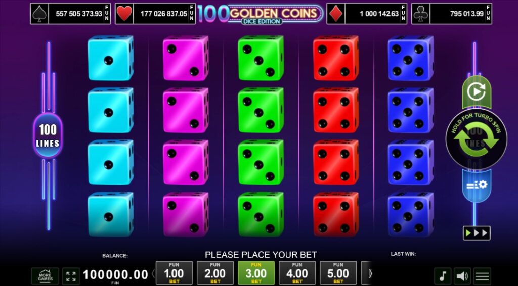 100 Golden Coins Dice Edition by Amusnet slot gameplay