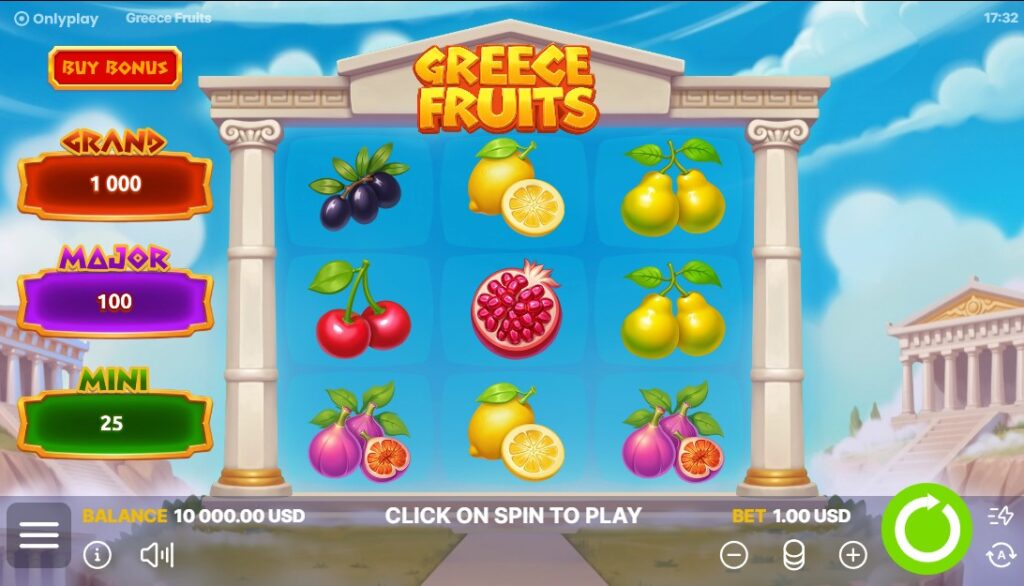 Greece Fruits by Onlyplay slot gameplay