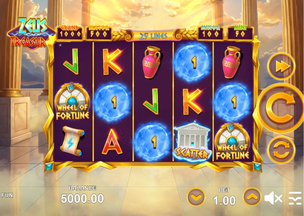 Zeus Treasures by Zillion Games slot gameplay screen